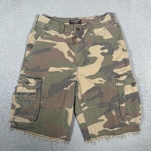 Vtg Abercrombie & Fitch Shorts Mens 30 Green Brown Camo Cargo 11" Drawstring